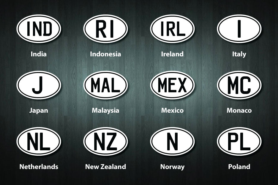 Country Designation Oval Stickers